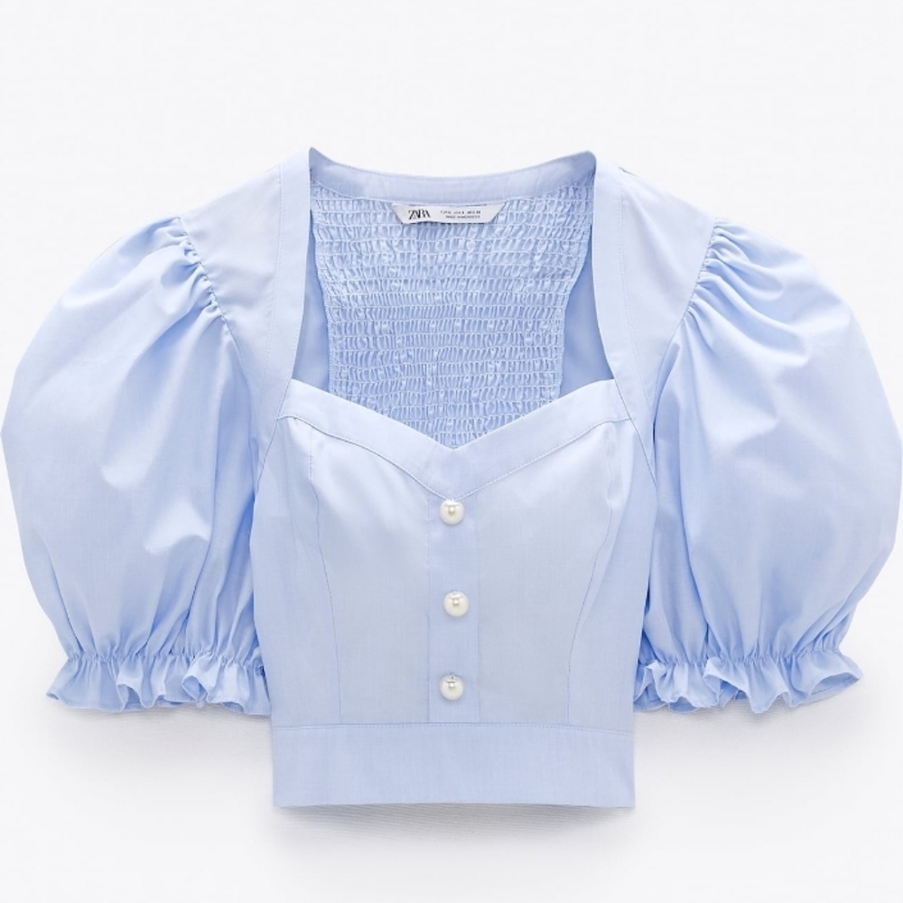 Zara pearl crop top with button